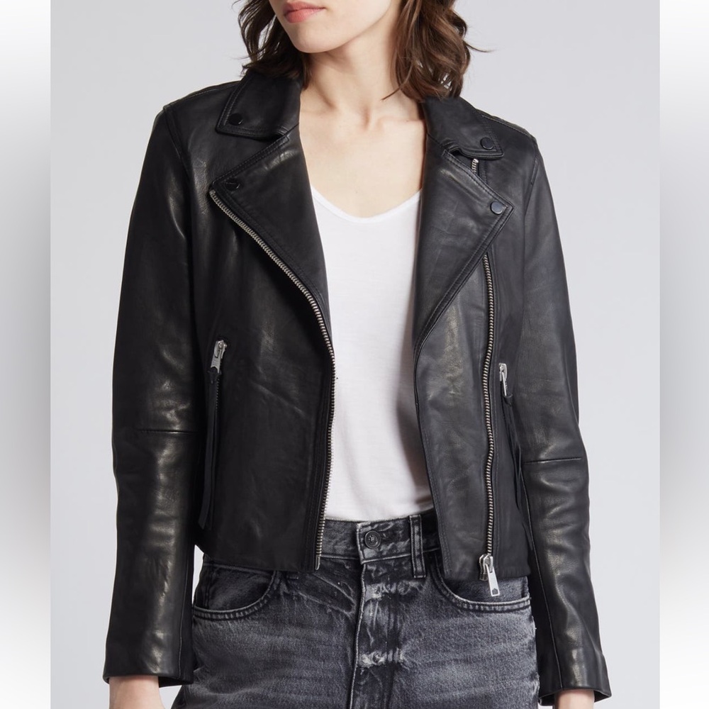 AllSaints NWT Dalby Leather Biker Jacket Size  6